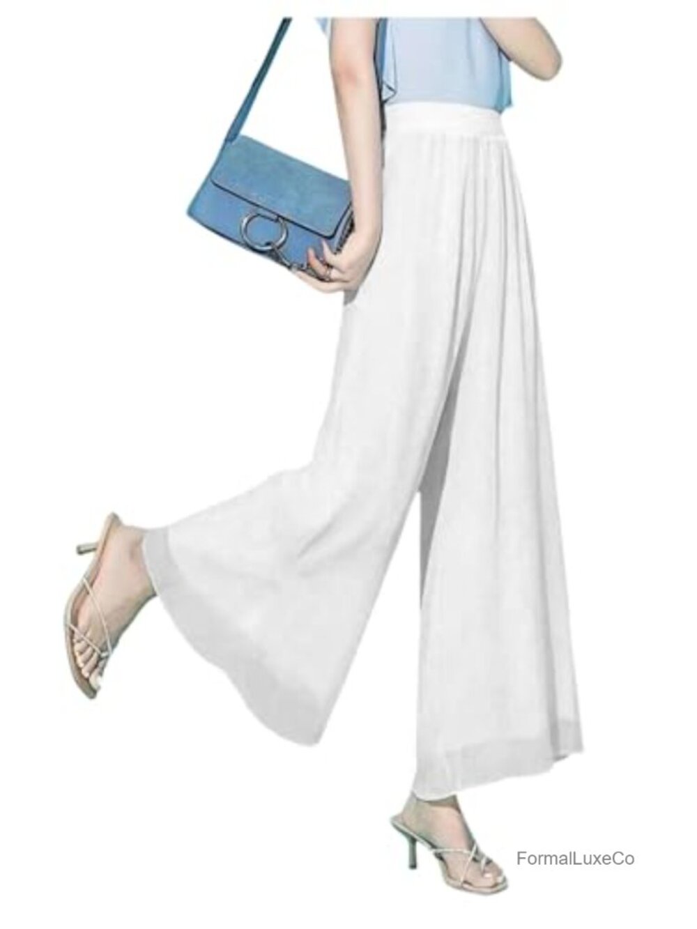 Chiffon Palazzo Pants High Waist Flowy Wide Leg Dressy Trousers